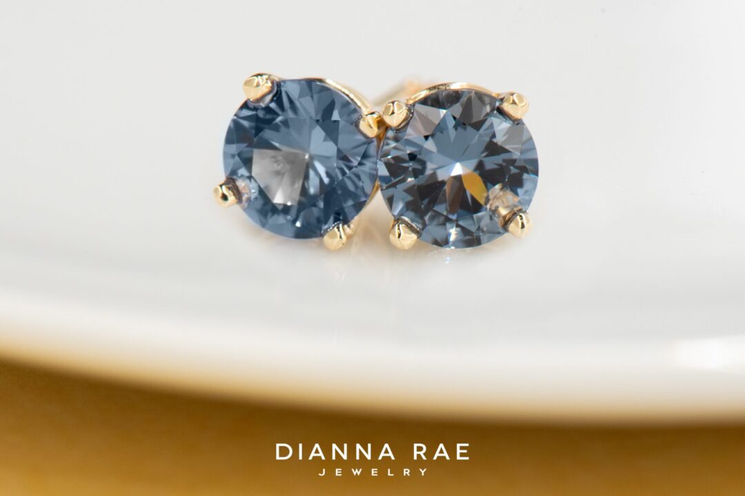 14k Yellow Gold 5mm Grey Spinel Studs - Image 4