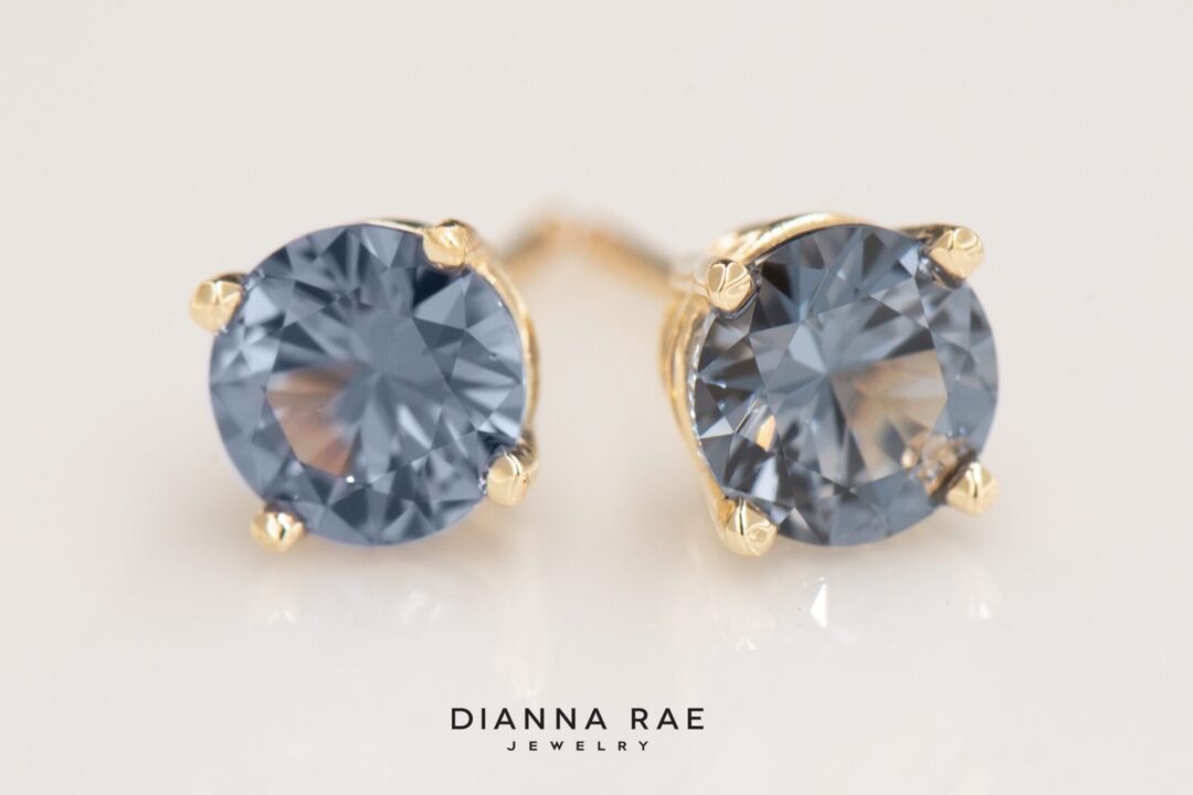 14k Yellow Gold 5mm Grey Spinel Studs