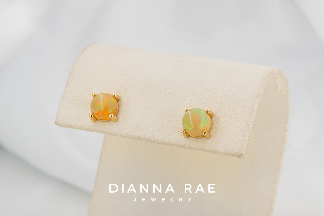 14K Yellow Gold Opal Studs