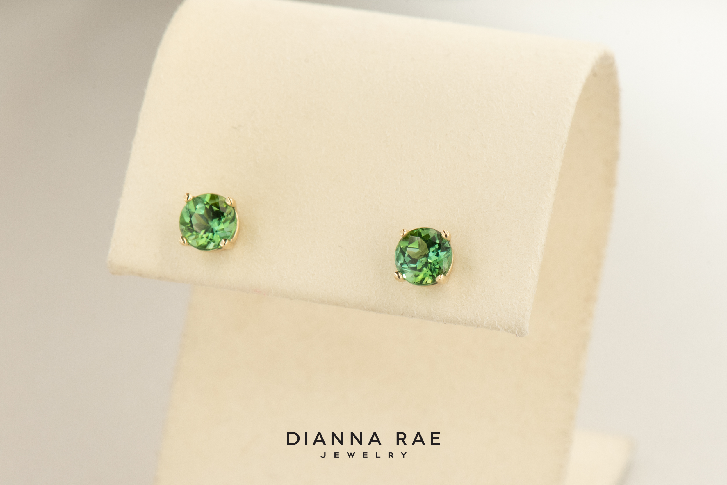 14K Yellow Gold Green Tourmaline Studs