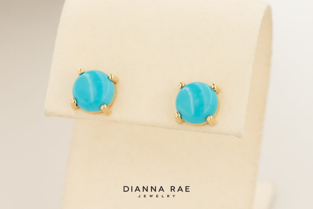 14K Yellow Gold Turquoise Studs