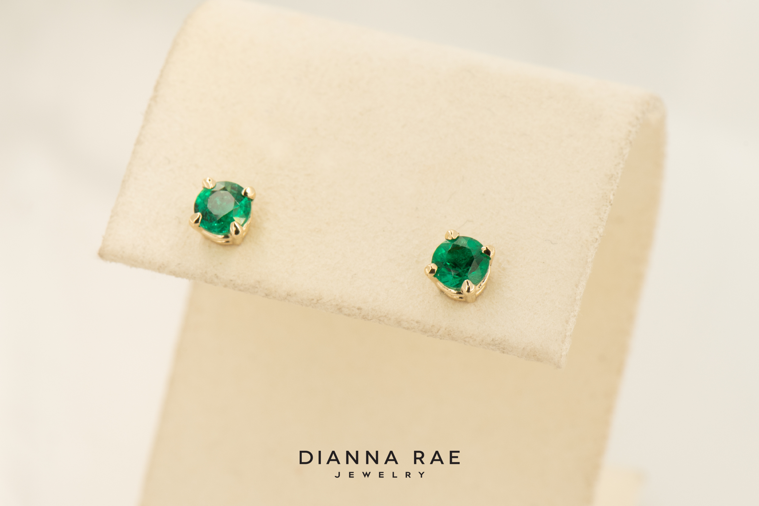 14K Yellow Gold Emerald Stud Earrings