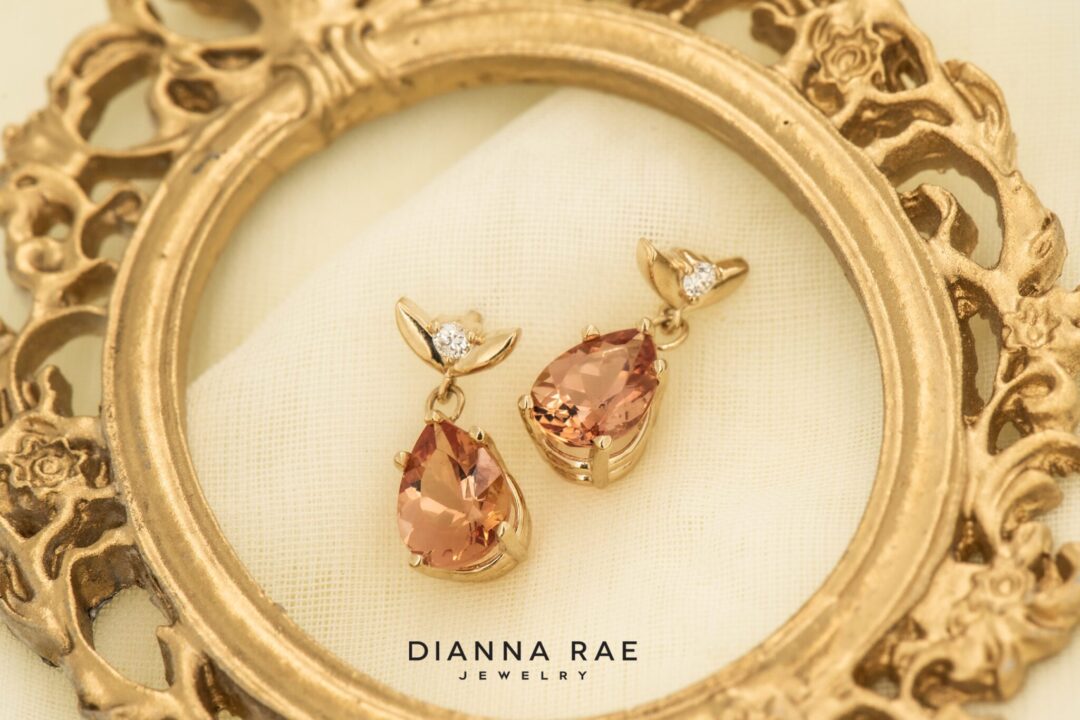 14k Yellow Gold Precious Topaz and Diamond Earrings - Image 3