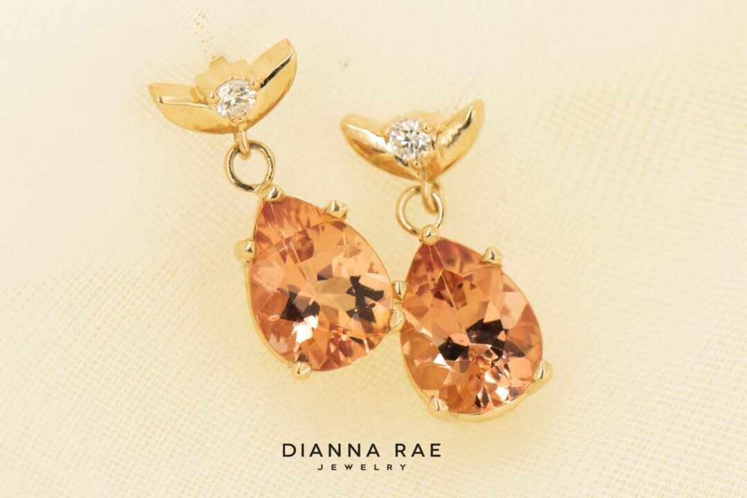 14k Yellow Gold Precious Topaz and Diamond Earrings - Image 4