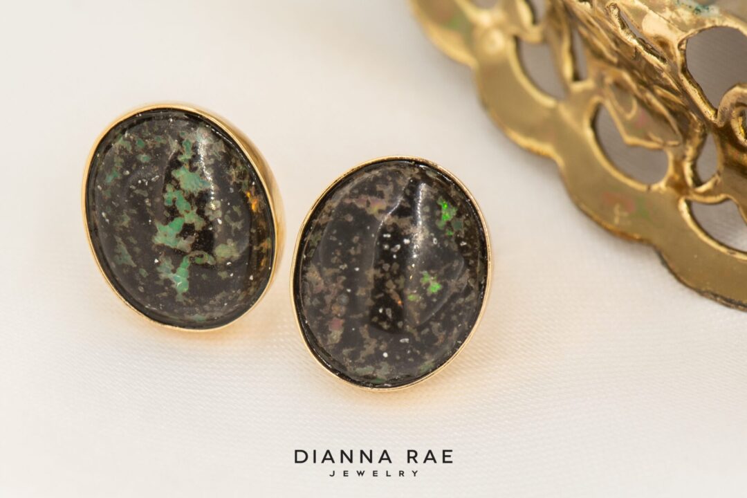 14k Yellow Gold Leopard Opal Studs - Image 3