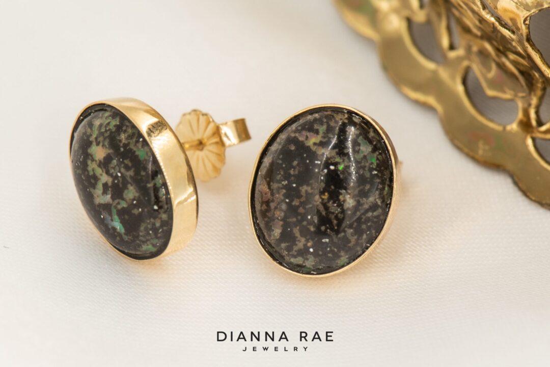 14k Yellow Gold Leopard Opal Studs - Image 4