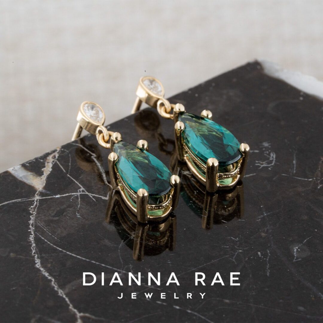 Green Tourmaline Pear Shaped Earrings with Diamond Accents - Image 2
