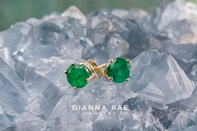 14K Yellow Gold 6mm Emerald Studs