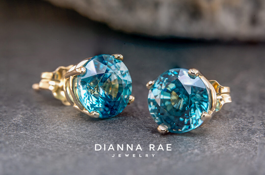 14K Yellow Gold Blue Zircon Studs