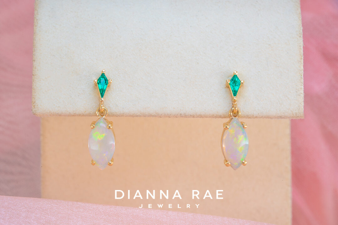 Opal and Lab-Grown Emerald earrings