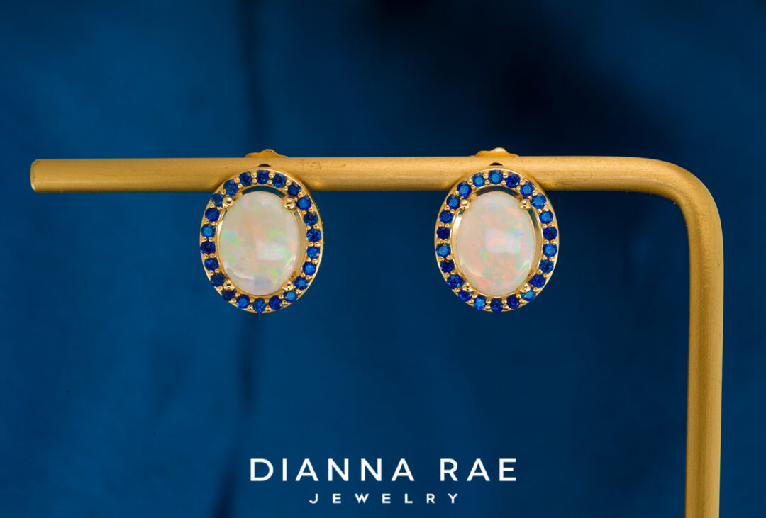Australian Opal and Blue Sapphire Earrings