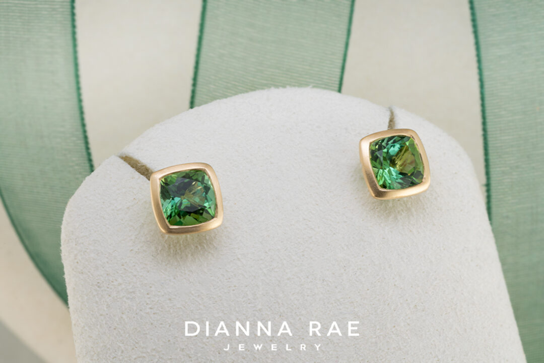 Bezel Set Green Tourmaline Studs