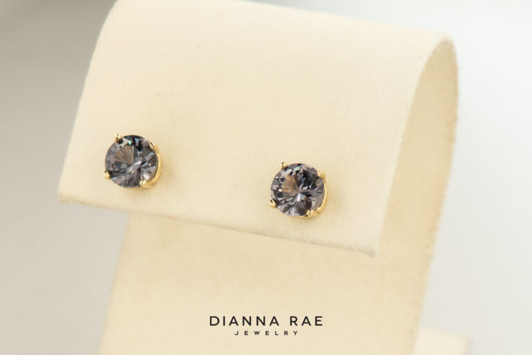 14K Yellow Gold 6.0mm Gray Spinel Studs