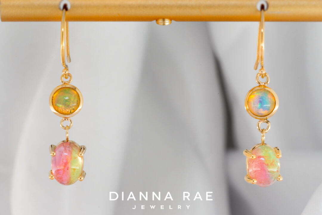 Bi-Color Tourmaline and Opal Earrings