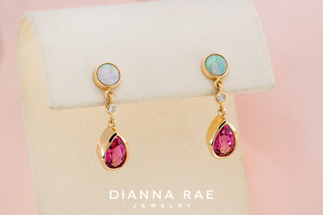 Opal and Pink Tourmaline Dangle Earrings