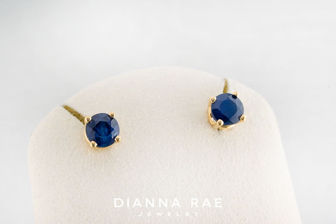14K Yellow Gold Blue Sapphire Studs