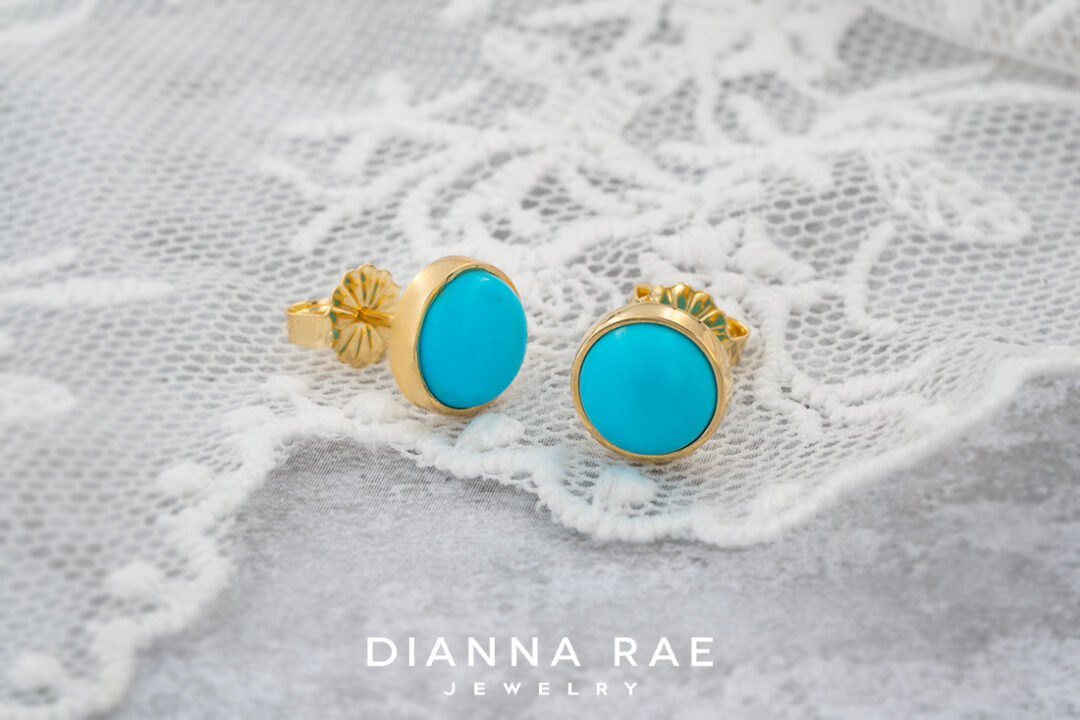 14K Yellow Gold Turquoise Studs