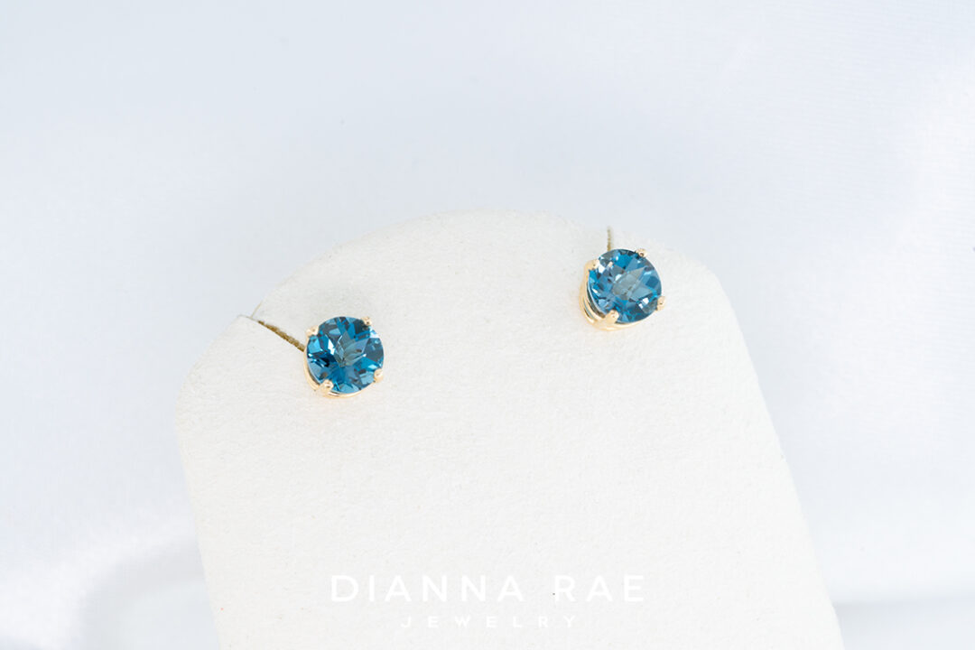 14K Yellow Gold London Blue Topaz Studs