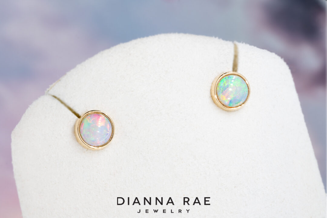 14K Yellow Gold Opal Studs