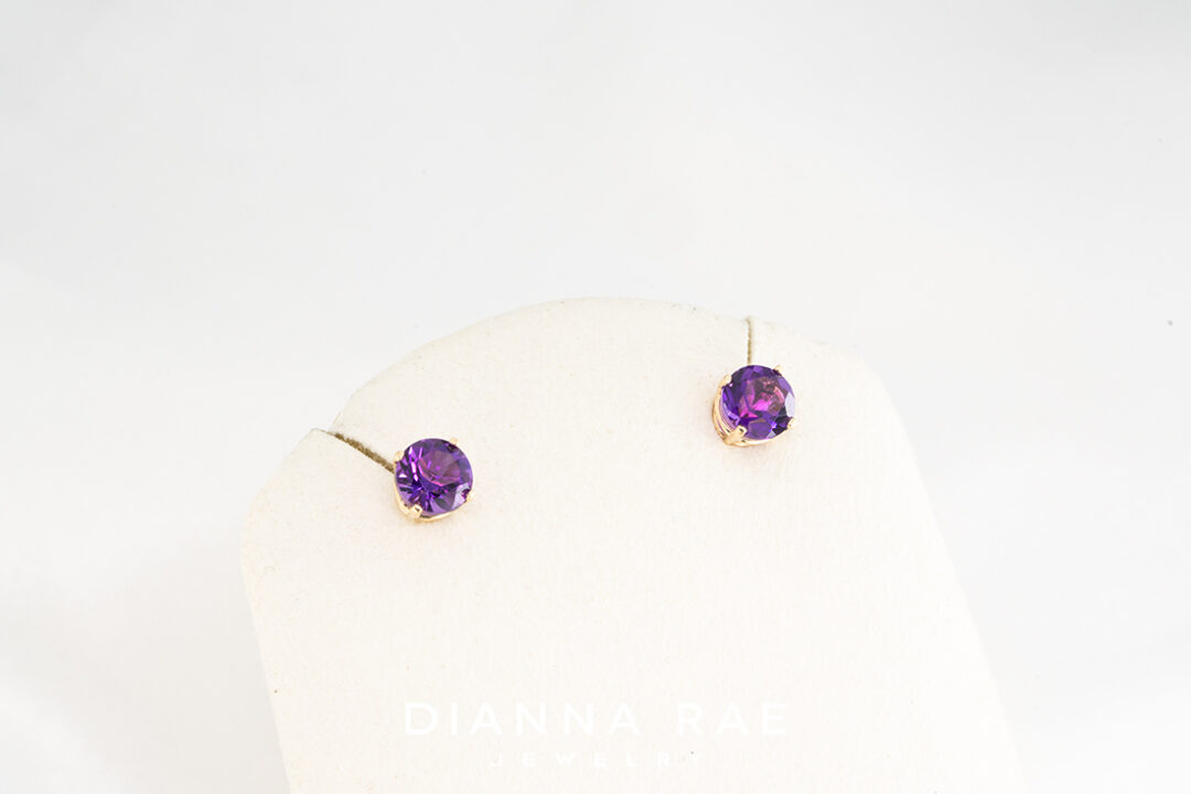 14K Yellow Gold Amethyst Studs