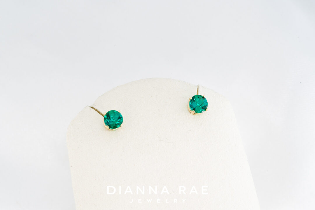 14K Yellow Gold Emerald Studs