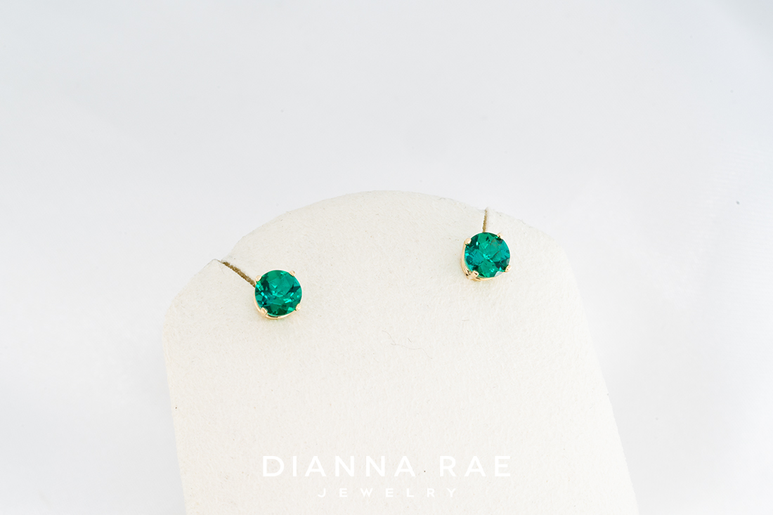 14K Yellow Gold Emerald Studs