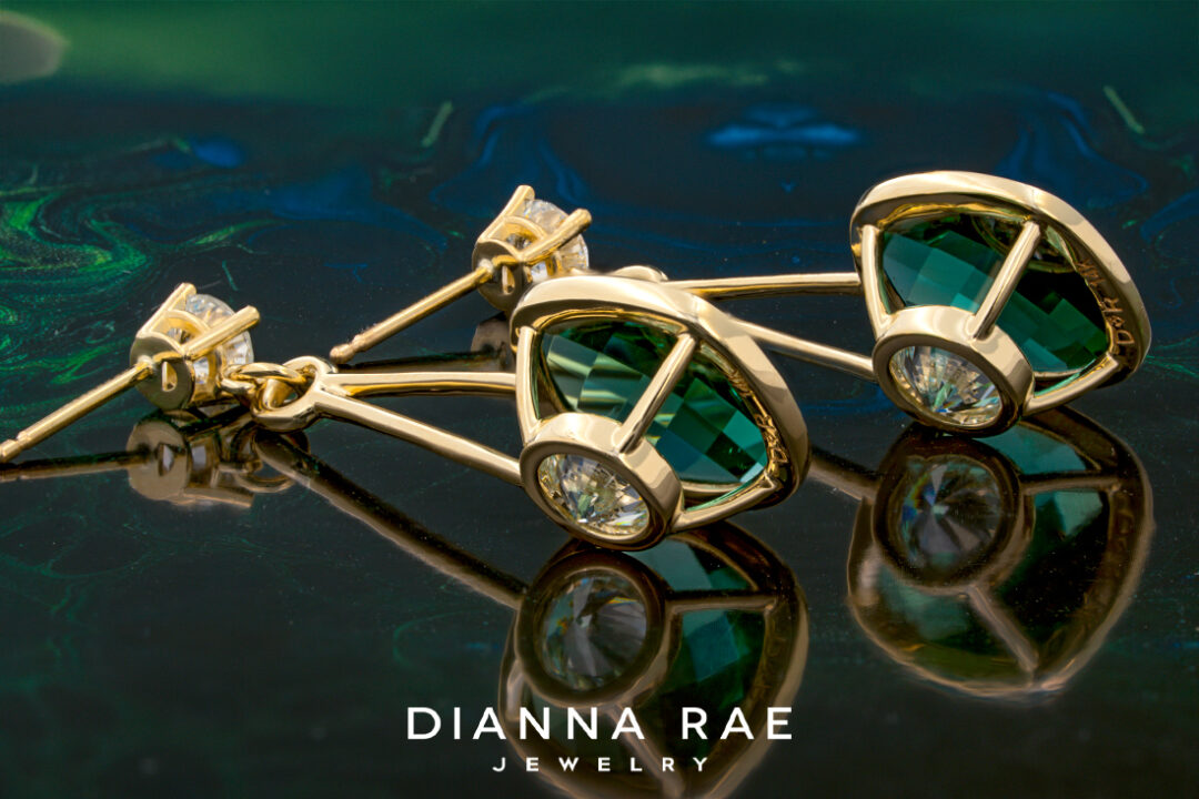 Green Tourmaline with Diamond Dangle Earrings - Image 3