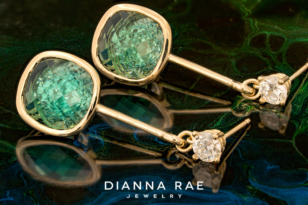 Green Tourmaline with Diamond Dangle Earrings - Image 2