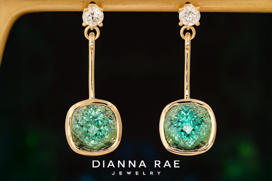 Green Tourmaline with Diamond Dangle Earrings