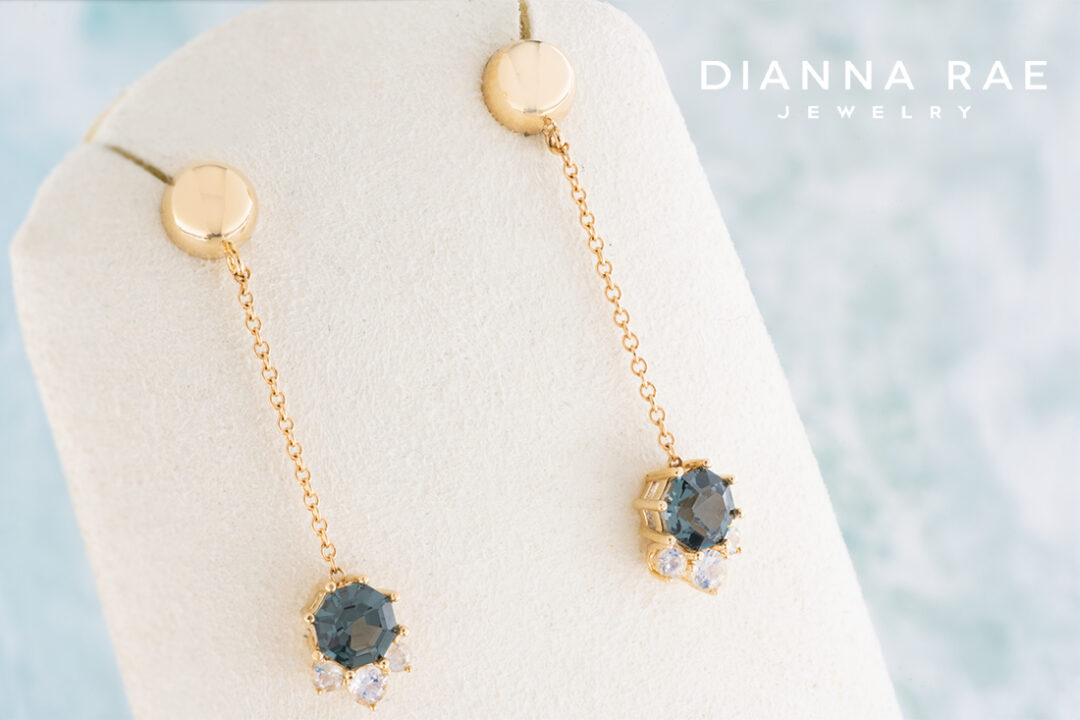 Grey Spinel and Moonstone Dangle Earrings