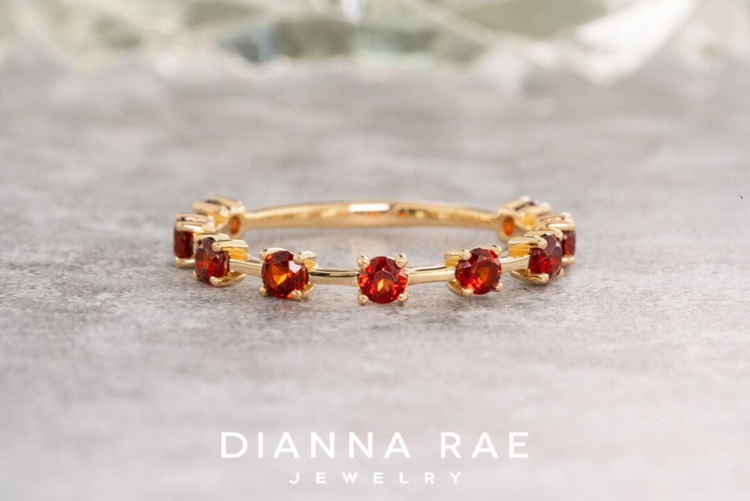 14K Yellow Gold Garnet Band