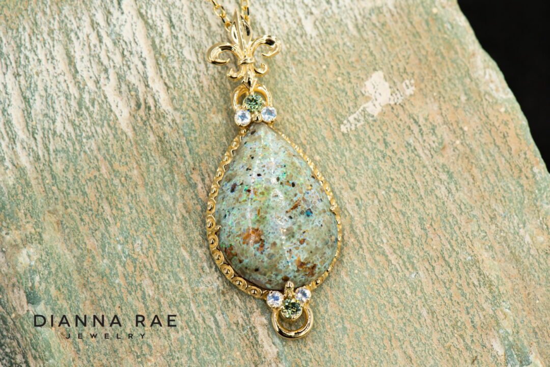 Shimmering Bayou - Yellow Gold Pear Shaped Louisiana Opal Pendant