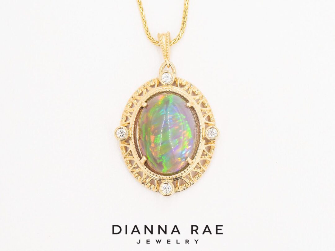 Magic Mirror - Yellow Gold Oval Ethiopian Opal Pendant - Image 2