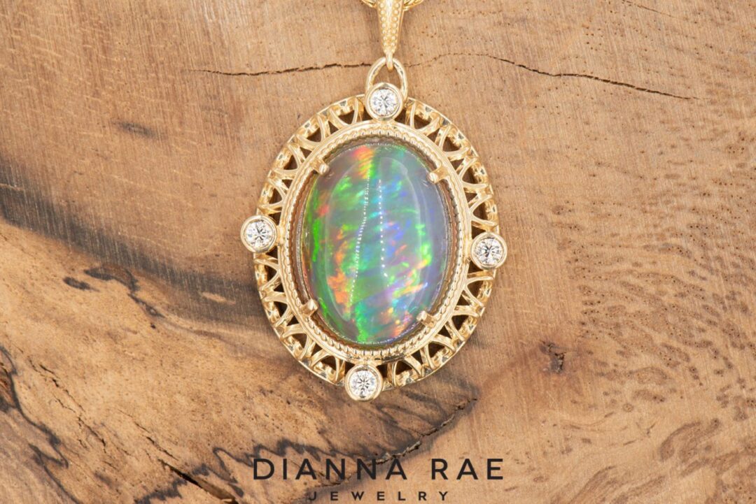 Magic Mirror - Yellow Gold Oval Ethiopian Opal Pendant