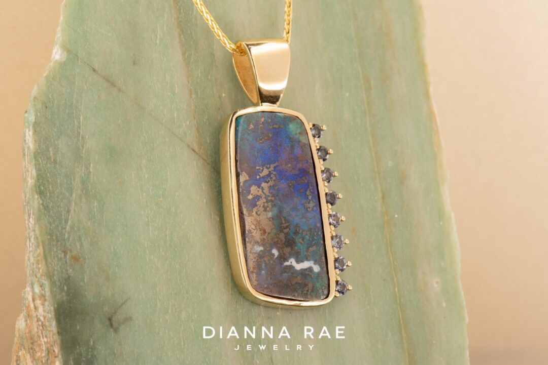 14k Yellow Gold Boulder Opal and Spinel Pendant