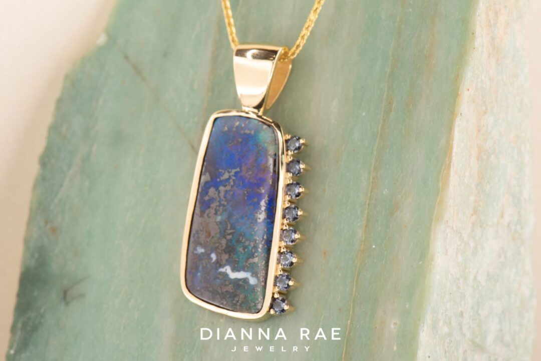 14k Yellow Gold Boulder Opal and Spinel Pendant - Image 2