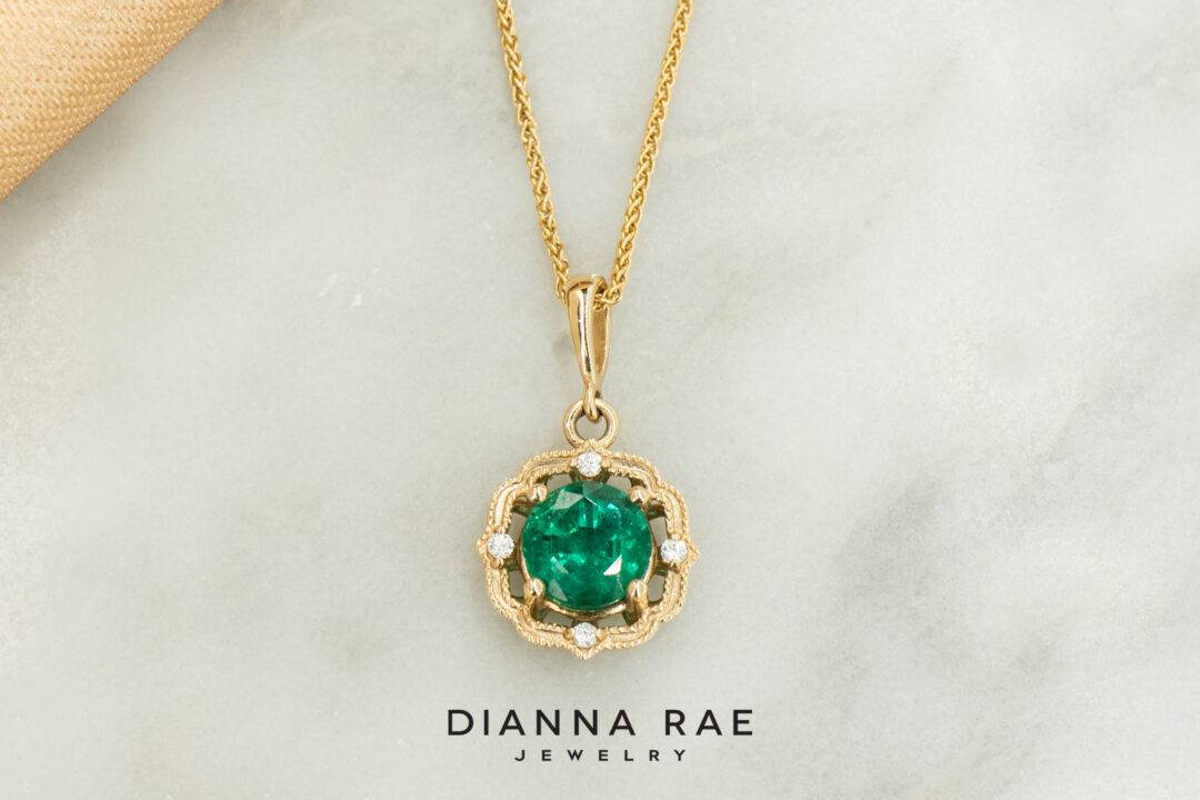 14K Yellow Gold Emerald Daisy Pendant - Image 2