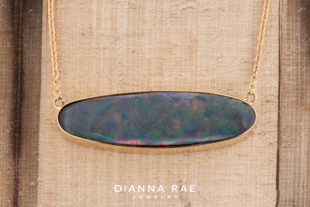14k Yellow Gold Bezel Set Australian Boulder Opal Necklace