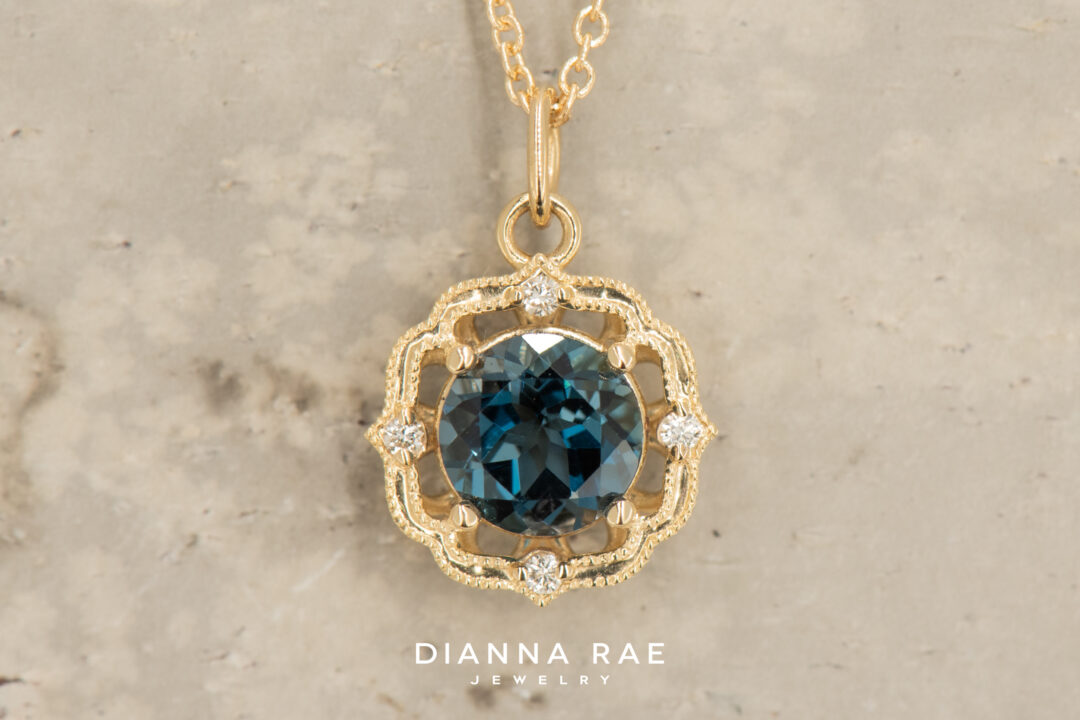 14K Yellow Gold London Blue Topaz Daisy Pendant