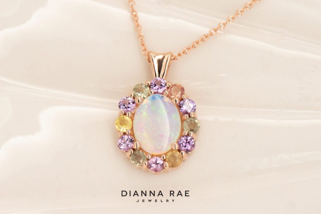 14k Rose Gold Opal and Pastel Sapphire Pendant