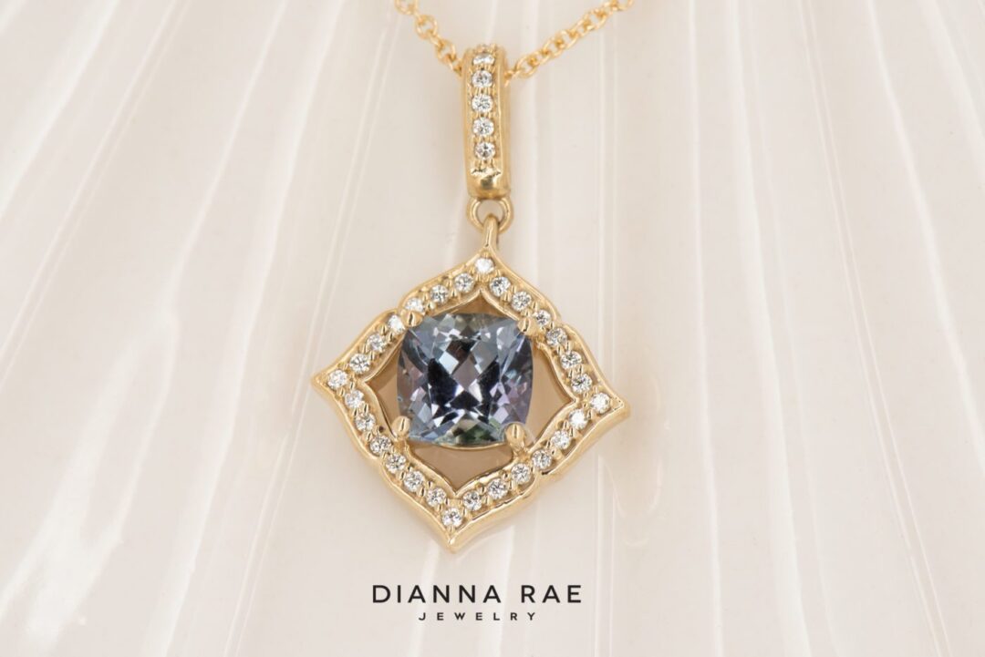 14K Yellow Gold Tanzanite and Diamond Pendant - Image 3