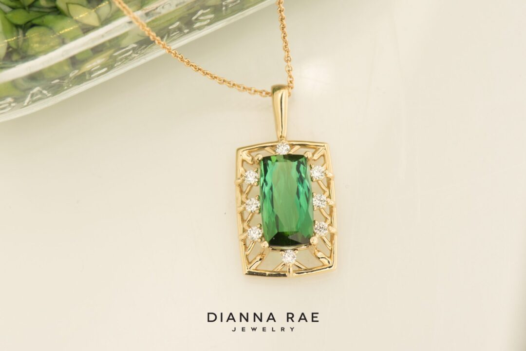 14K Yellow Gold Radiant Cut Tourmaline Pendant with Diamond Accents - Image 3