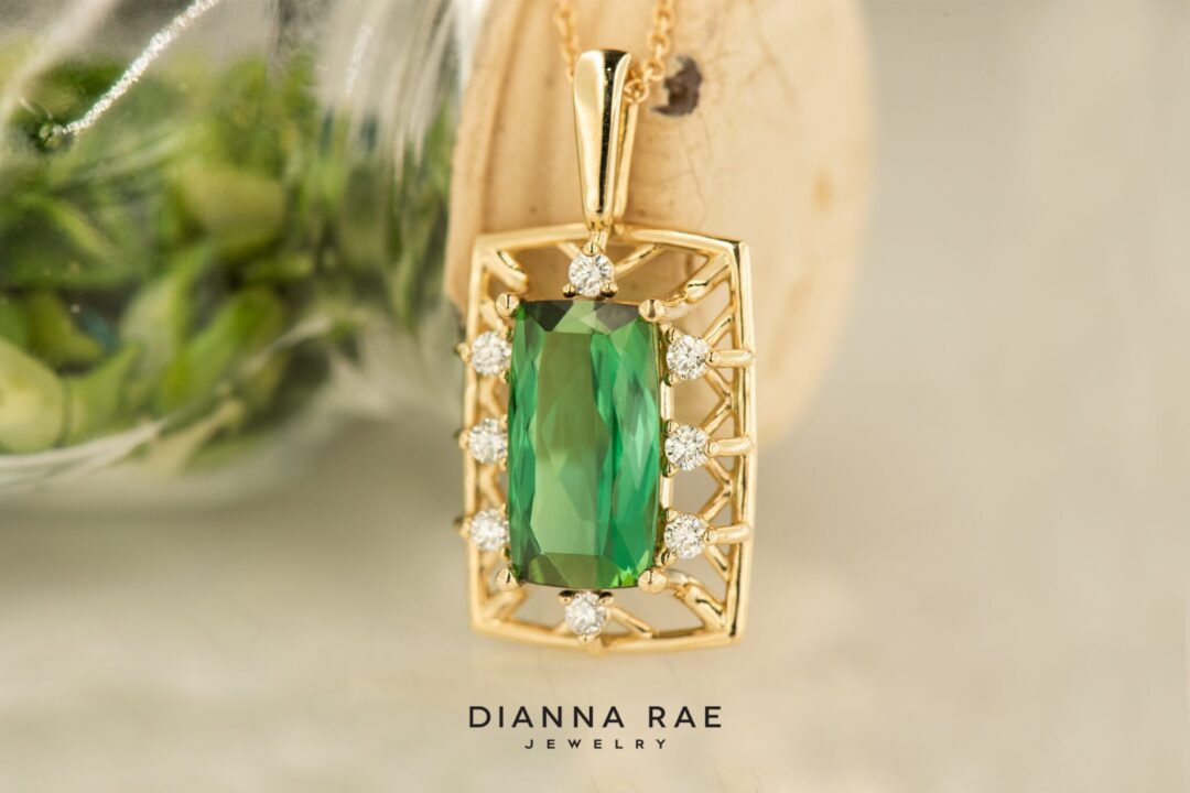 14K Yellow Gold Radiant Cut Tourmaline Pendant with Diamond Accents - Image 4