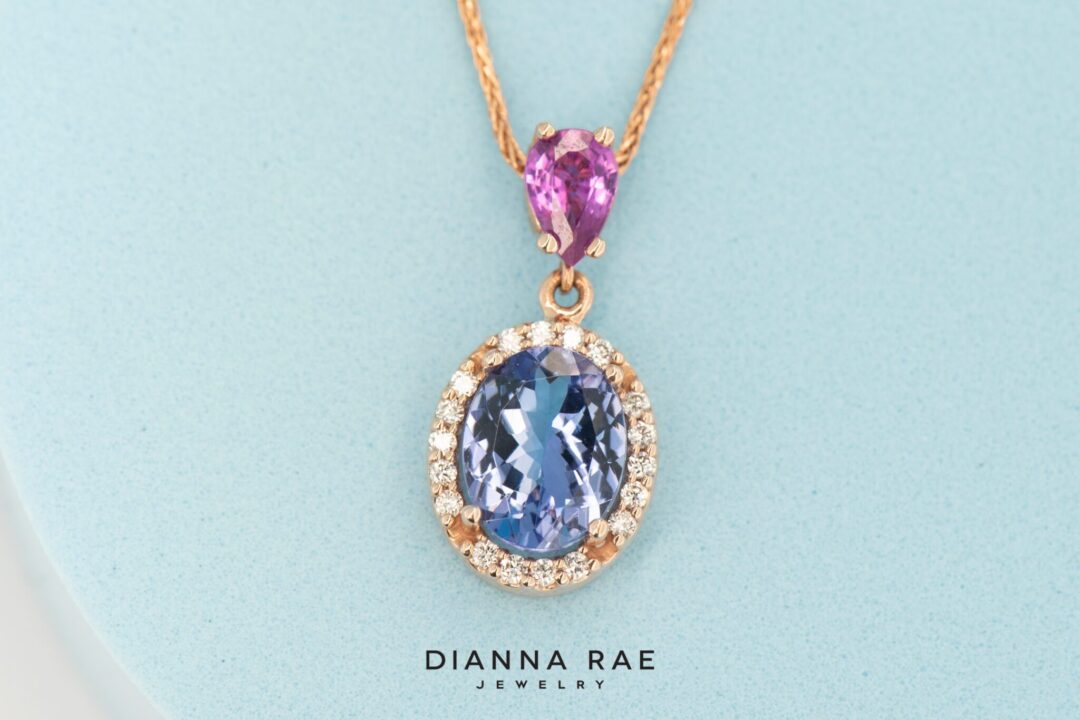 14K Rose Gold Tanzanite and Pink Sapphire Pendant - Image 3