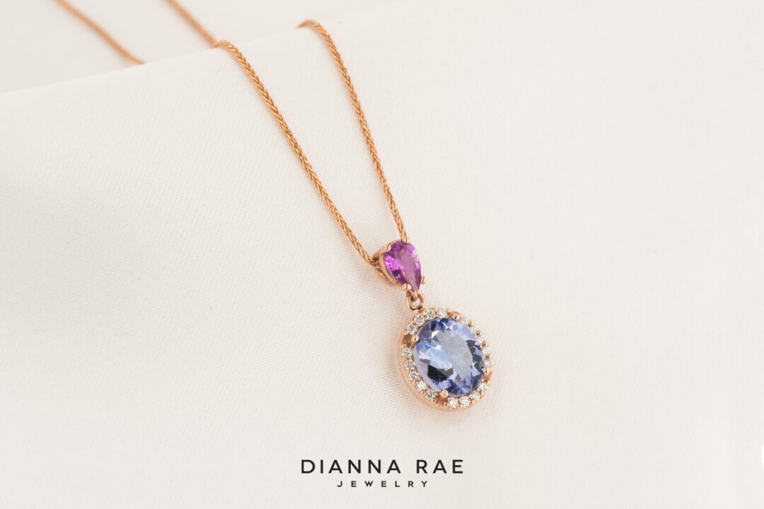 14K Rose Gold Tanzanite and Pink Sapphire Pendant - Image 4
