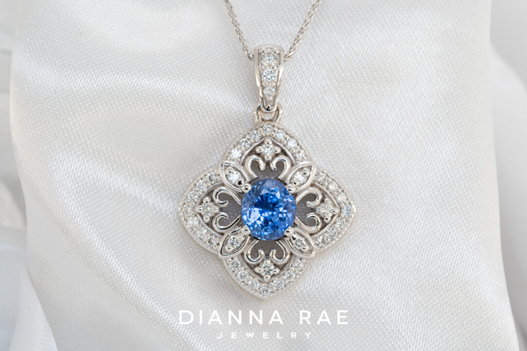 Vintage Inspired Blue Sapphire Pendant with Diamond Accents