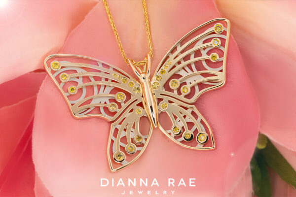 230 00344 - Two-Tone Diamond Butterfly Pendant