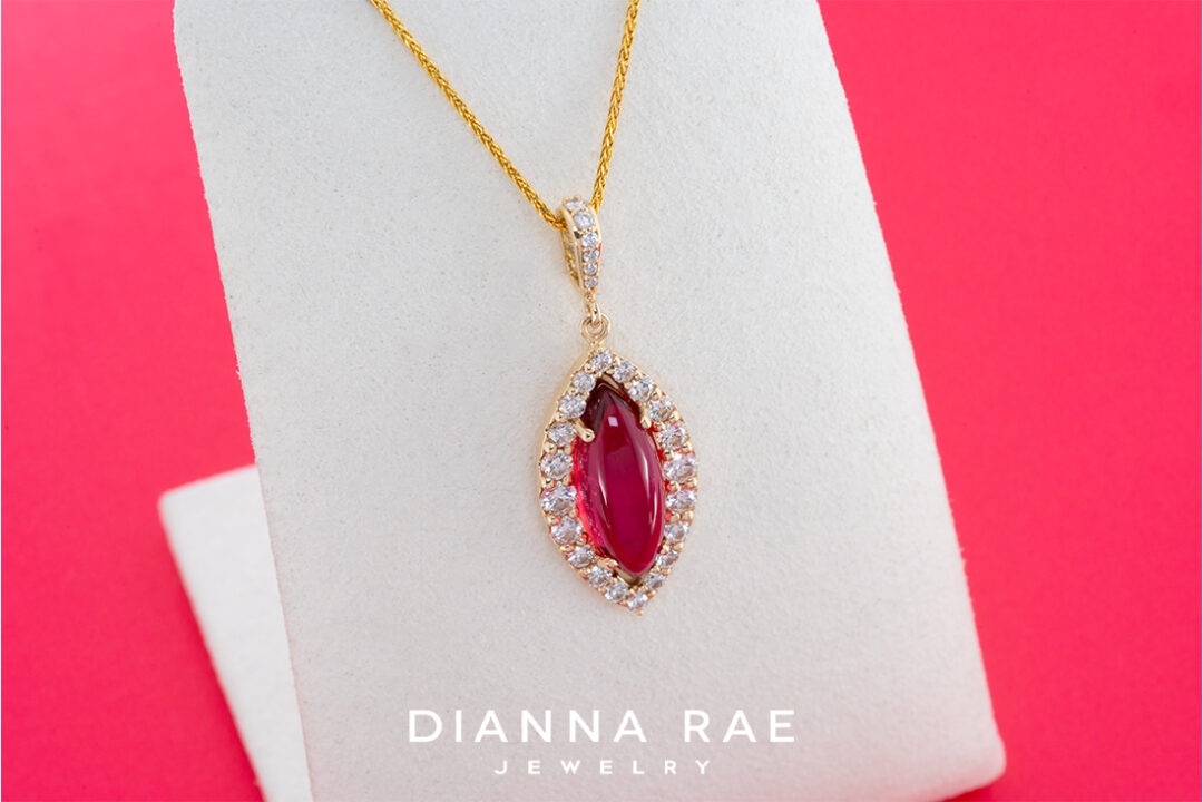 Rubellite Tourmaline Pendant with Diamond Accents