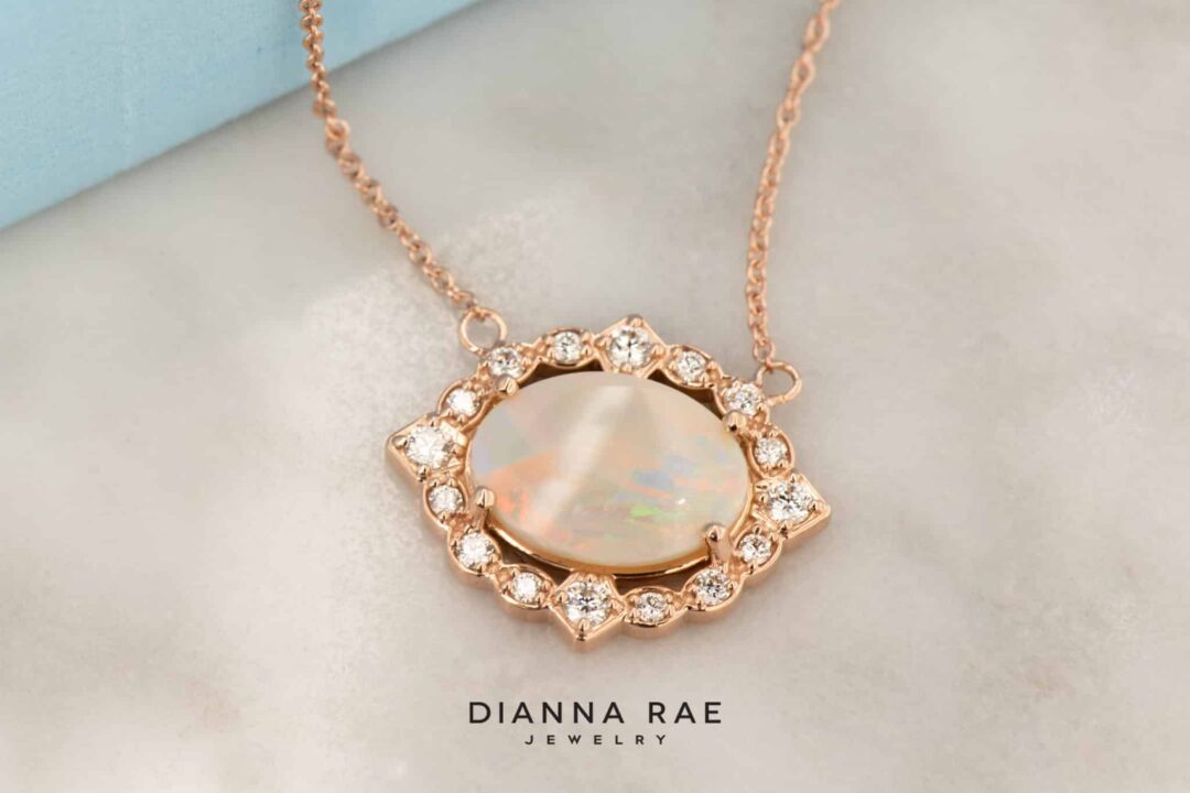 14kt Rose Gold White Opal & Diamond Necklace - Image 2