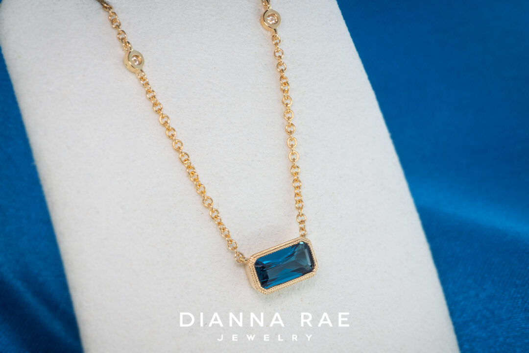 London Blue Topaz Pendant with Diamond Accented Chain